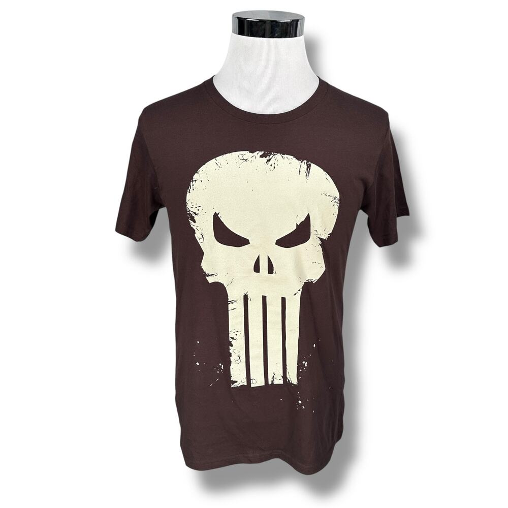 Y2K Mad Engine Marvel Punisher Skull T-Shirt Mens Medium Brown Near Vintage 2007